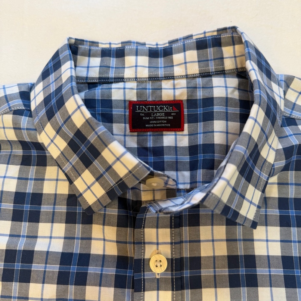 UNTUCKit Givry WF Button Down Long Sleeve Shirt Mens Large Blue Plaid Slim Fit - Picture 1 of 8
